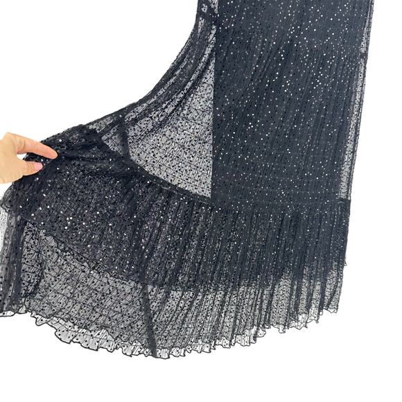 Womens Long A-line Skirt Size 6 Black Mesh Sequins Whimsygoth Fairy Goth Witchy - Picture 2 of 9